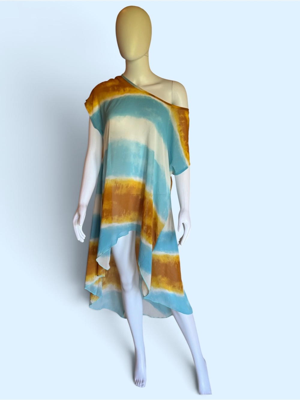 Off-Shoulder Stripe Tunic in Blue and Gold